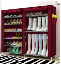 Шкаф для обуви Shoe Cabinet тканевый  6 полок, две секции. Коричневый свет BR00047
