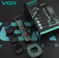 Акумуляторна машинка для стрижки VGR V-696 з насадками та LCD дисплеєм/USB зарядка