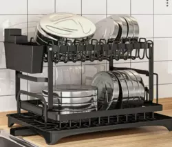 Инновационная сушилка для посуды с автоматическим сливом — нержавеющая — двухуровневая нержавеющая сталь