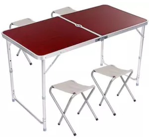 Стол алюминиевый раскладной для пикника + 4 стула, чемодан folding table. Коричневый