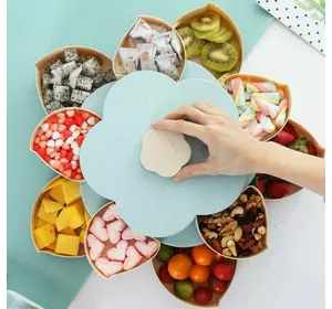 Вращающаяся складная двухъярусная конфетница SUNROZ Flower Candy Box для конфет и фруктов