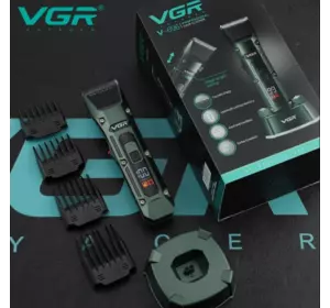 Акумуляторна машинка для стрижки VGR V-696 з насадками та LCD дисплеєм/USB зарядка