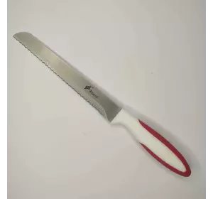 Нож кухонный  для хлеба  33 см бело-красня ручка