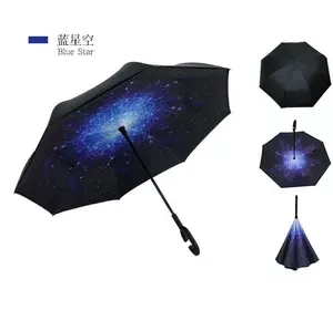 Зонт Lesko Up-Brella Звёздное небо складывающийся зонтик в обратном направлении длинная ручка антизонт